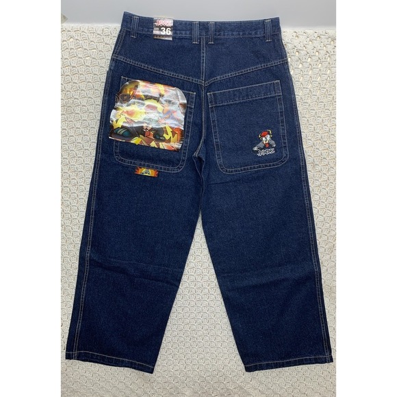 Other - Vtg 90s Jynx Jeans Men Tag 36 Approx 34x30 Wide Baggy Skater Blue Denim Made USA